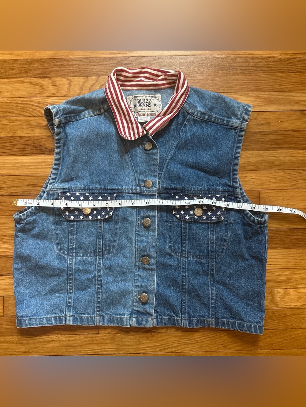 Blue Denim Vest with American flag deets - Picture 2 of 5
